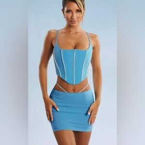 Oh Polly Blue Strappy Corset Top and Skirt Set
